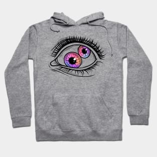 Two Pupils. Psychedelic Eye. Raibow color Hoodie